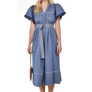 Hunter Bell Dress Women Medium Blue Cotton Puff Sleeve Valencia Midi‎ Boho